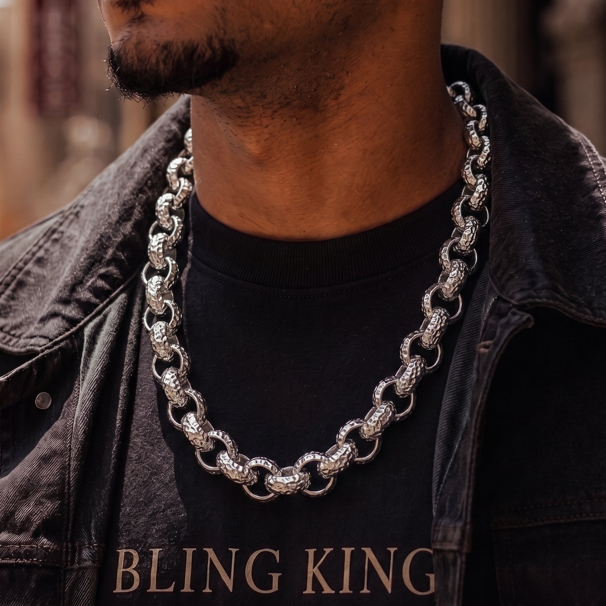 Silver Leopard-Print Patterned Belcher Chain 15mm