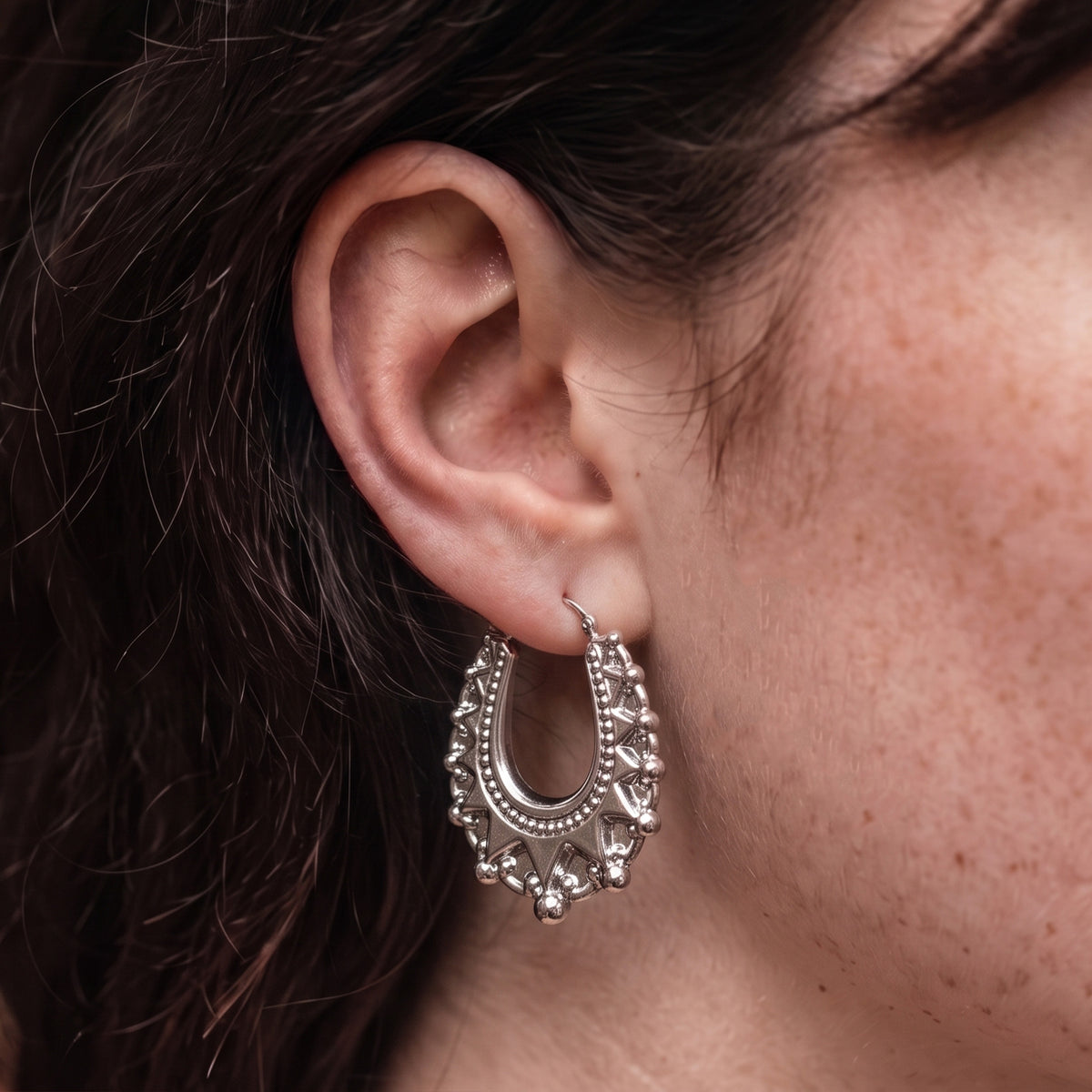 Silver Oval Gypsy Creole Earrings 48mm