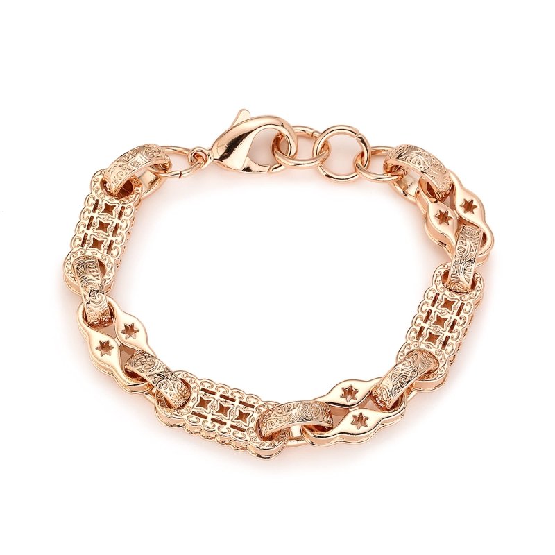 Rose Gold 3D Stars and Bars Bracelet with Lobster Claw Clasp