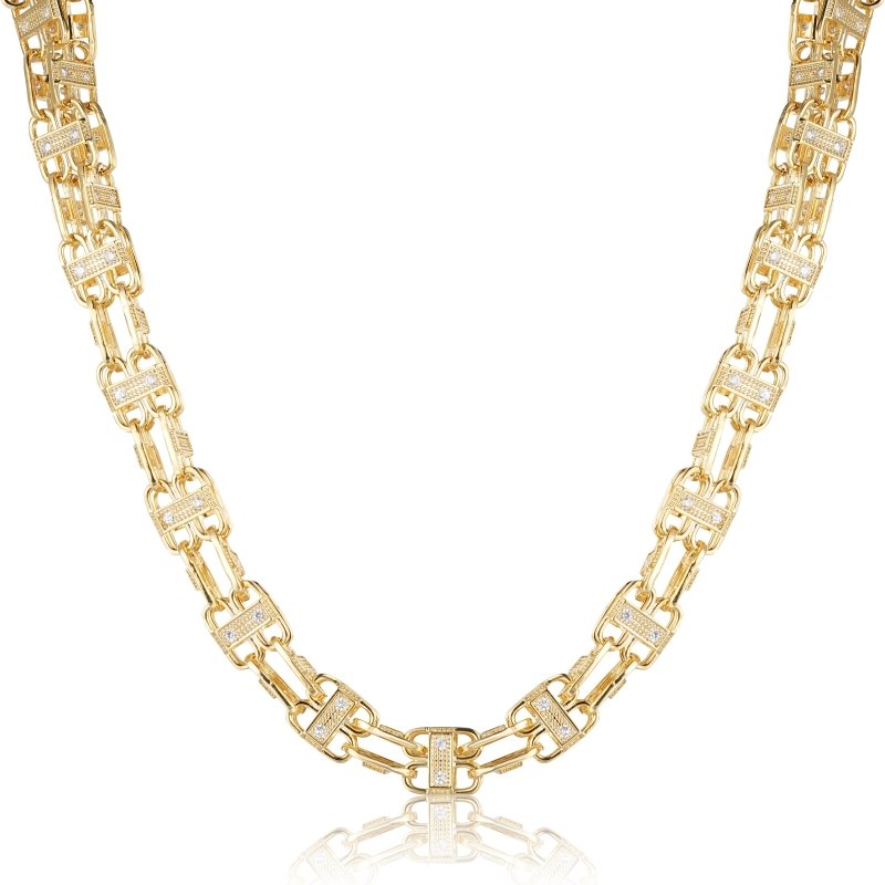 12mm Gold Cage Chain with Stones