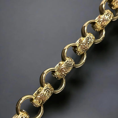 Gold Ornate Filigree Belcher Chain &amp; Bracelet Set 15mm