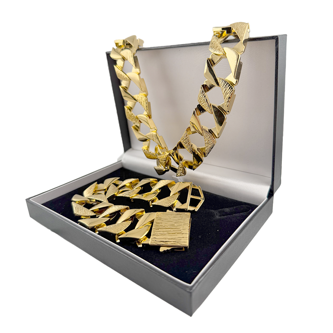 Gold Bark-Chaps Curb Chain &amp; Bracelet Set 27mm