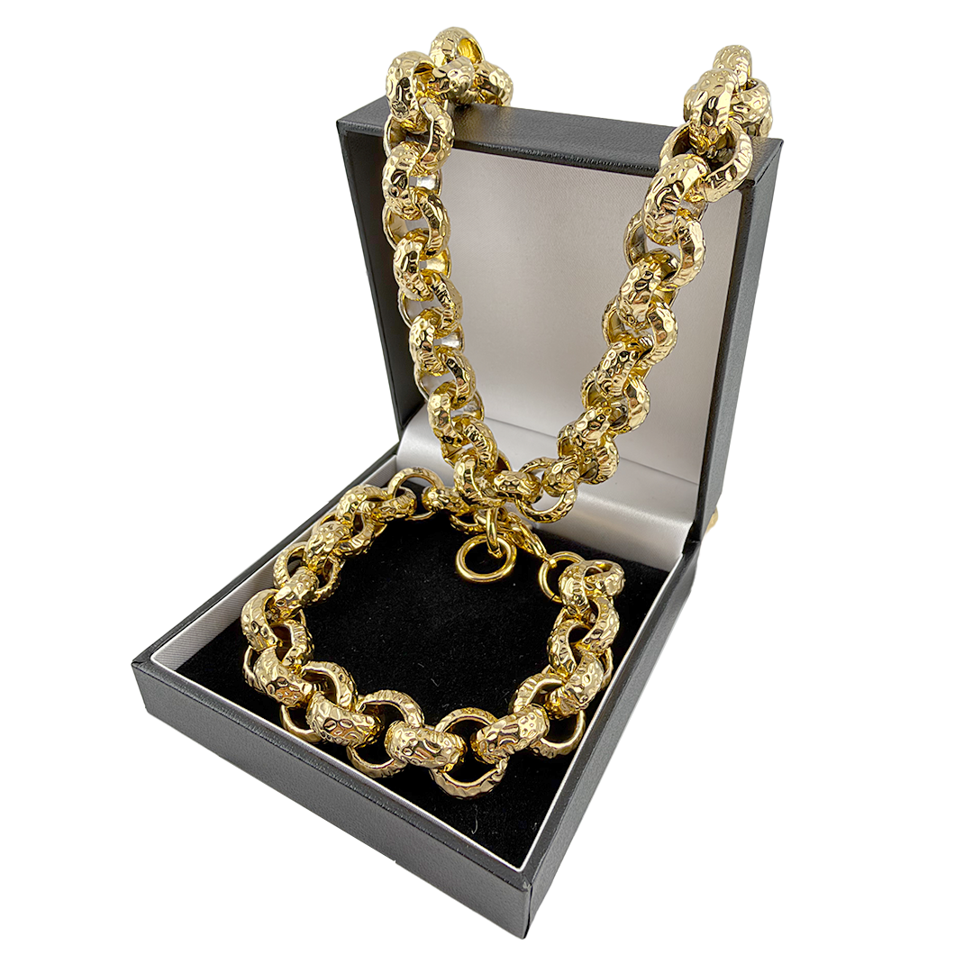 Gold Leopard-Print Belcher Chain &amp; Bracelet 15mm