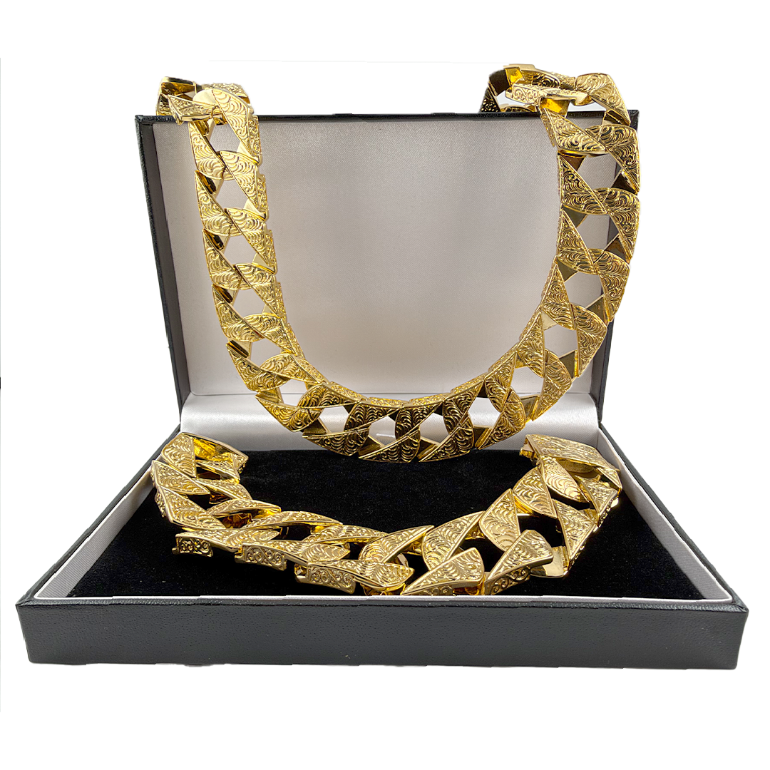 Gold Lizard Ornate Chaps Chain &amp; Bracelet Set 26mm