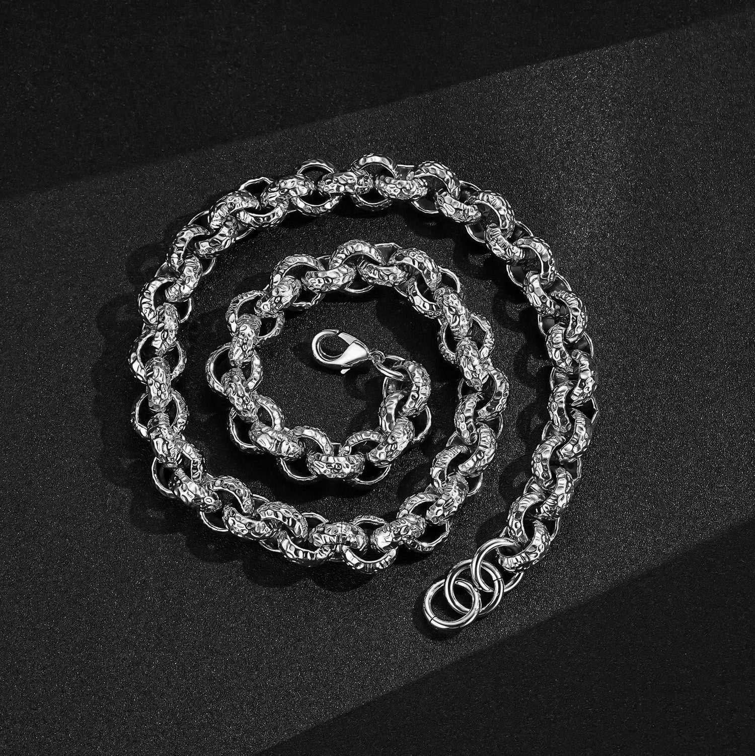 Silver Leopard-Print Patterned Belcher Chain 15mm