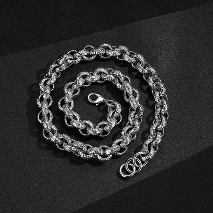 Silver Leopard-Print Patterned Belcher Chain 15mm