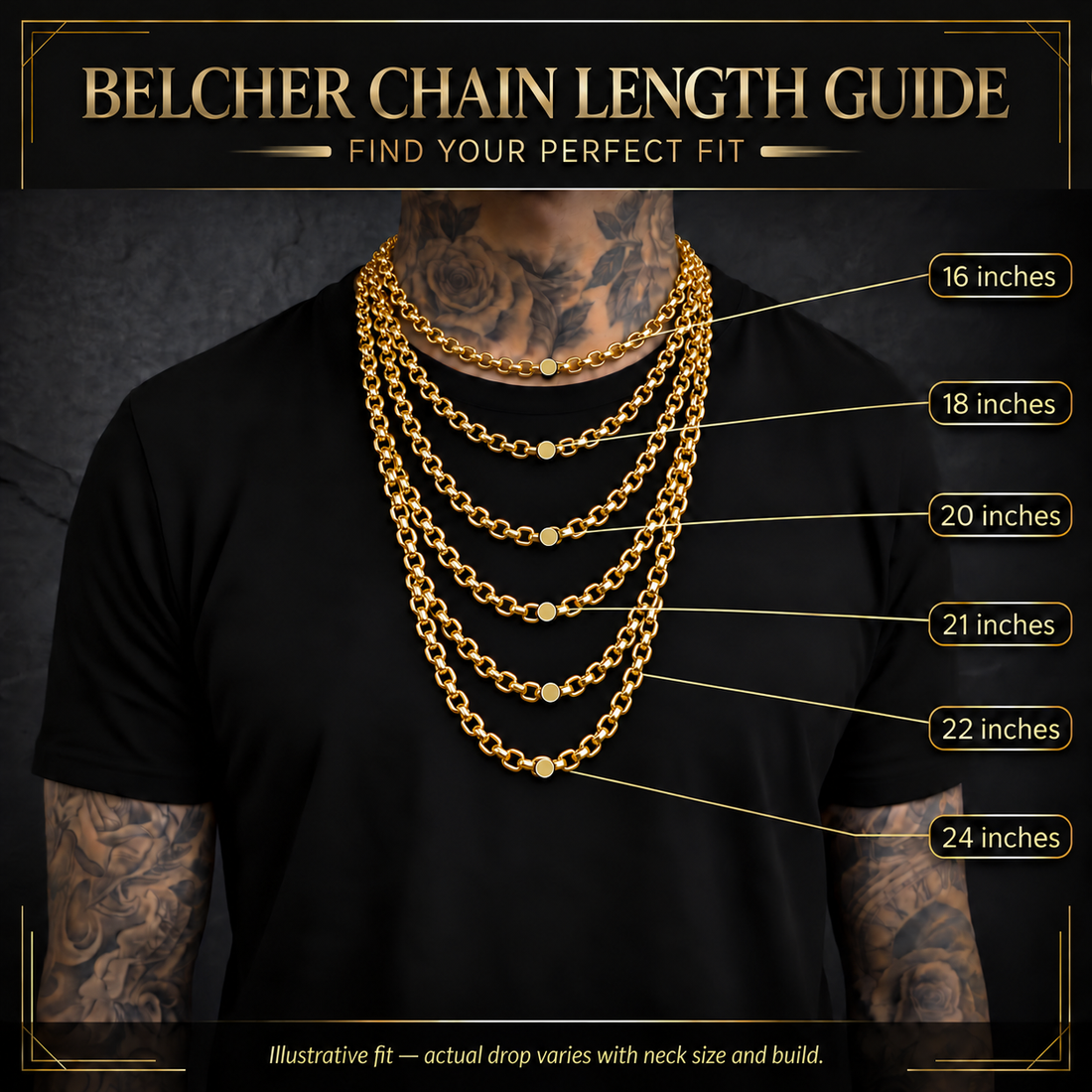 10mm Gold Gypsy Belcher Chain Necklace Albert Clasp 22 Inch