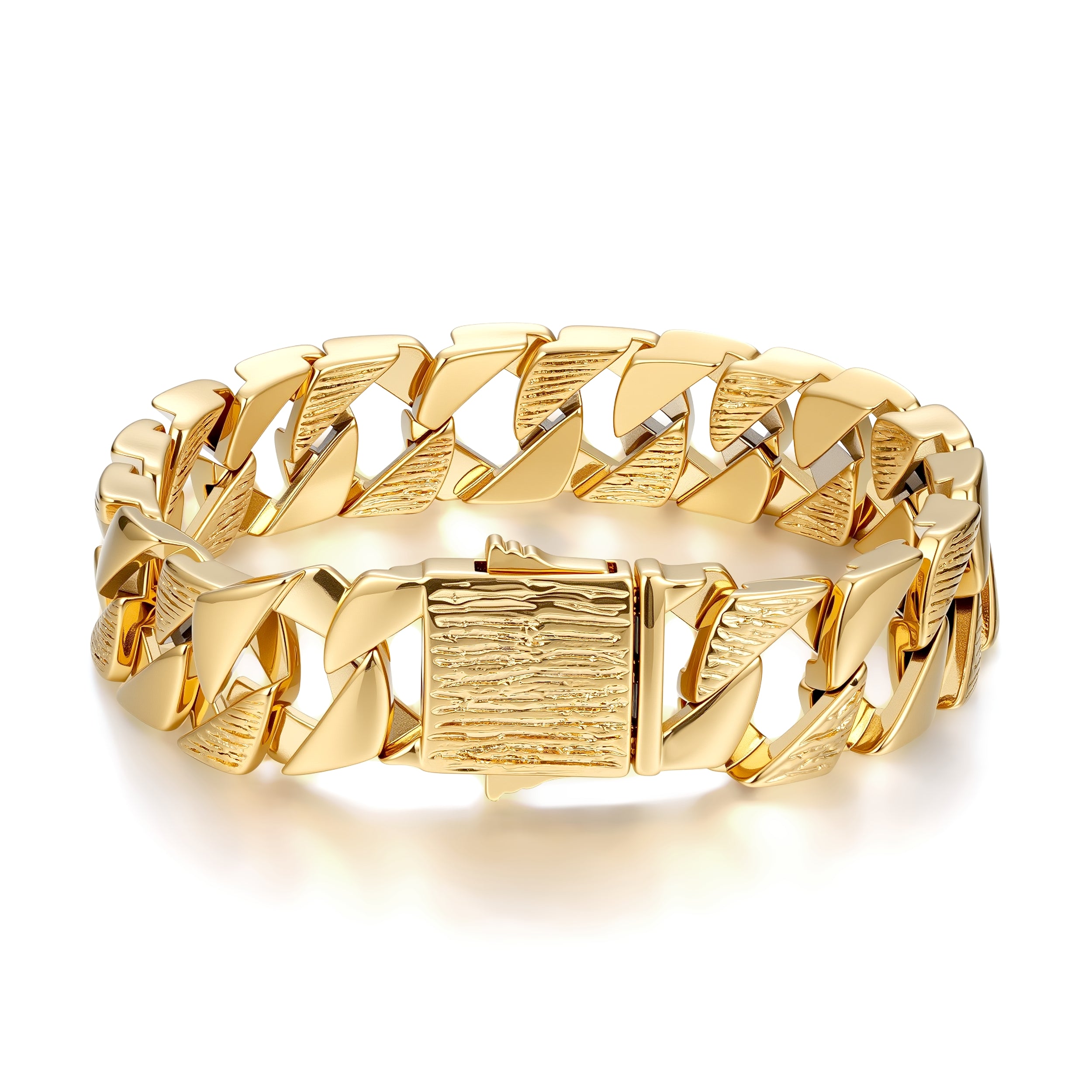14mm Chunky Yellow Gold Curb Cuban Bracelet – Fits 8-Inch Wrist