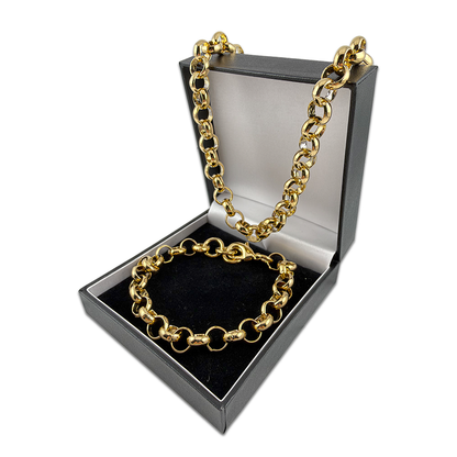 Gold Classic Smooth Belcher Chain &amp; Bracelet Set 8mm