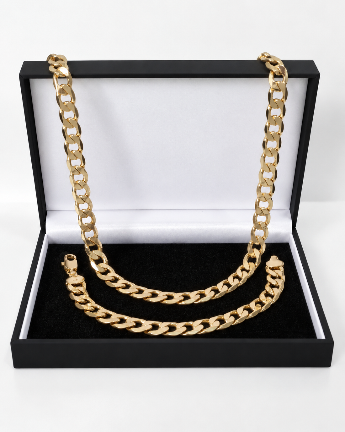 Gold Cuban Curb Chain &amp; Bracelet Set 9mm