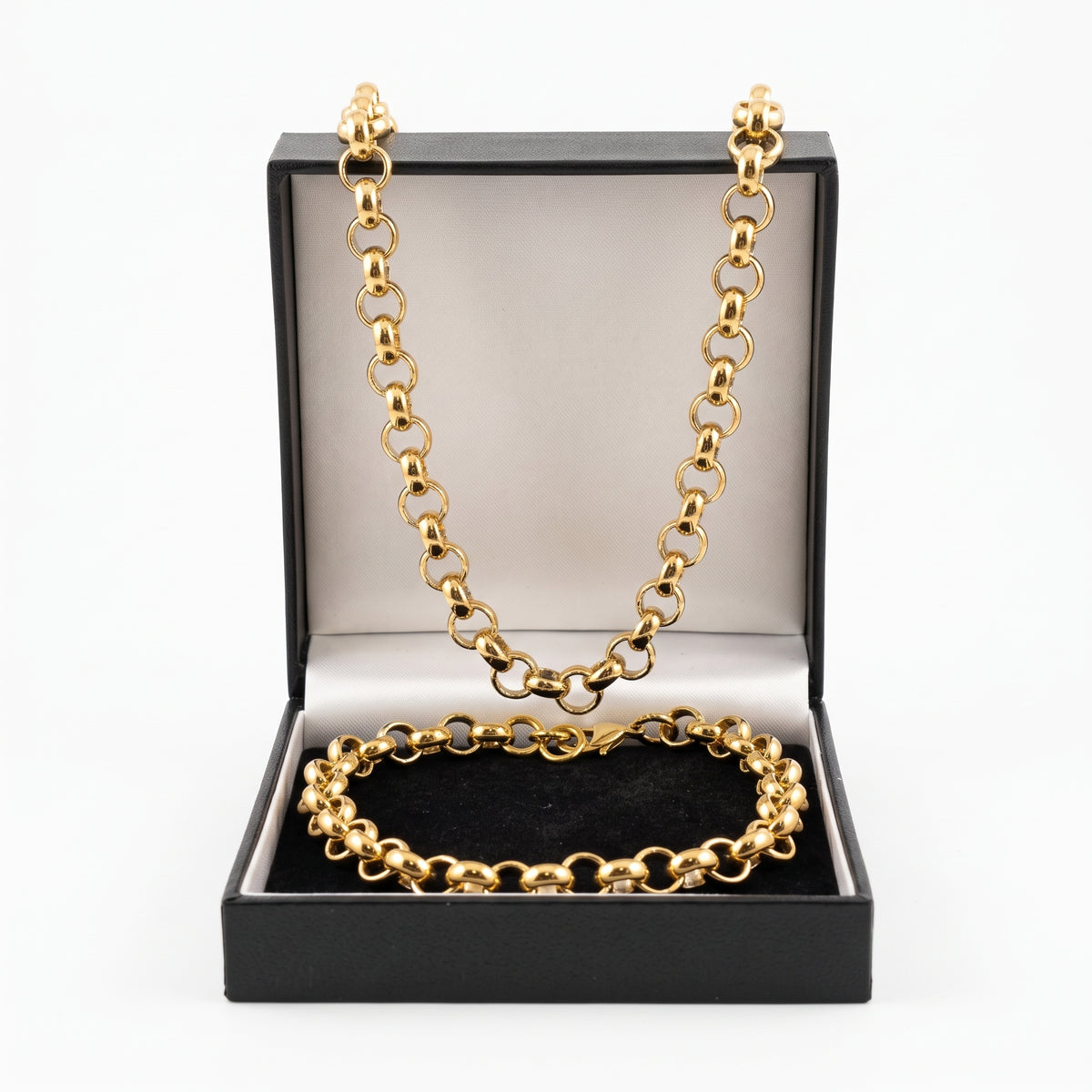 8mm gold classic smooth belcher chain and bracelet set