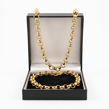 8mm gold classic smooth belcher chain and bracelet set