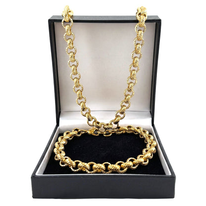 9mm gold lined patterned belcher chain and bracelet set