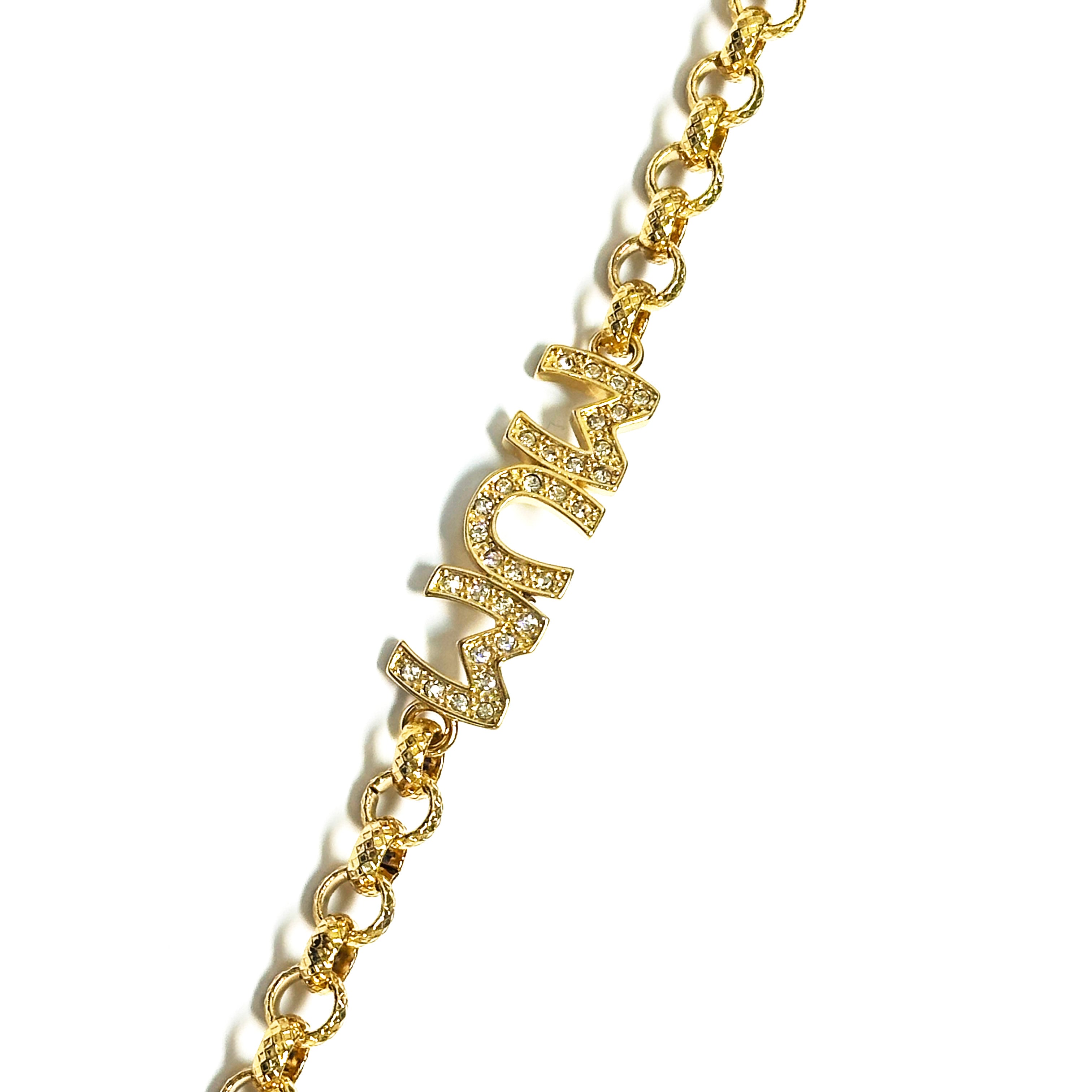 New 8mm Gold Mum Belcher Bracelet with Stones – 7.5/8 Inch