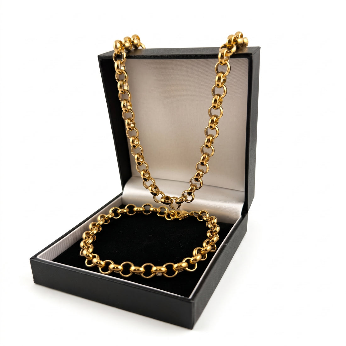 Gold Classic Smooth Belcher Chain, Bracelet &amp; Set 8mm