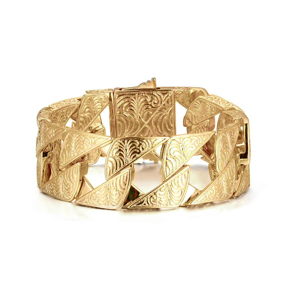 26mm Gold-Filled Ornate Chaps Cuban Curb Bracelet – 9-Inch
