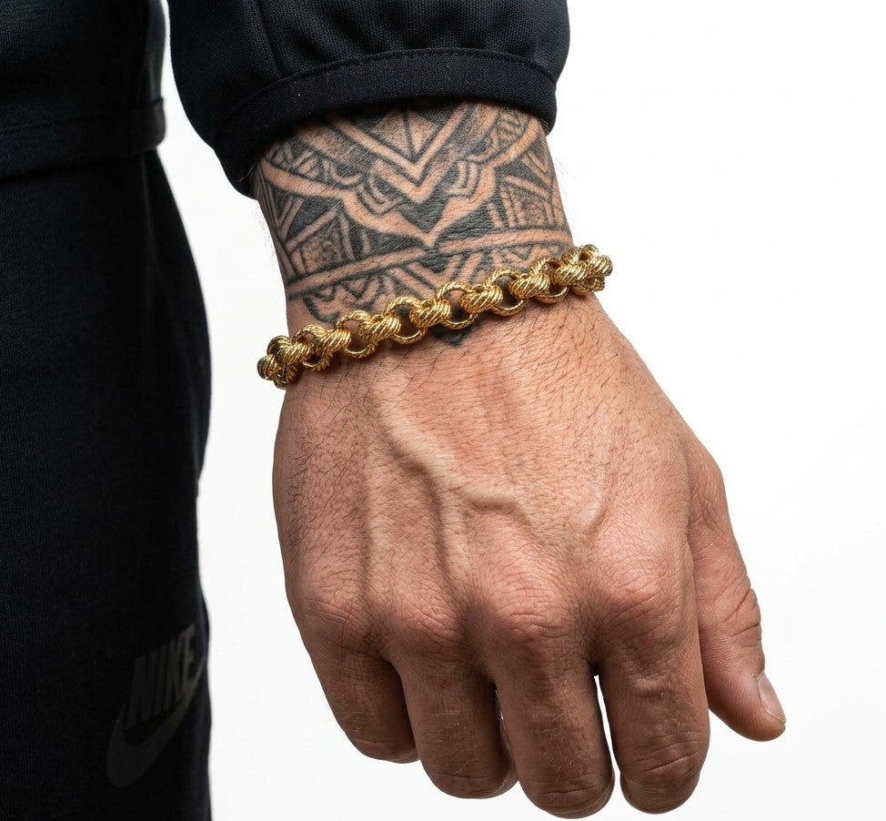 9mm gold lined patterned belcher chain and bracelet set