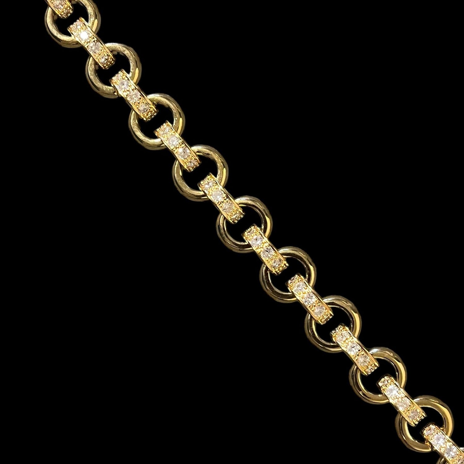 12mm Gold Alternate Crystal Pattern Belcher Bracelet 8 Inch