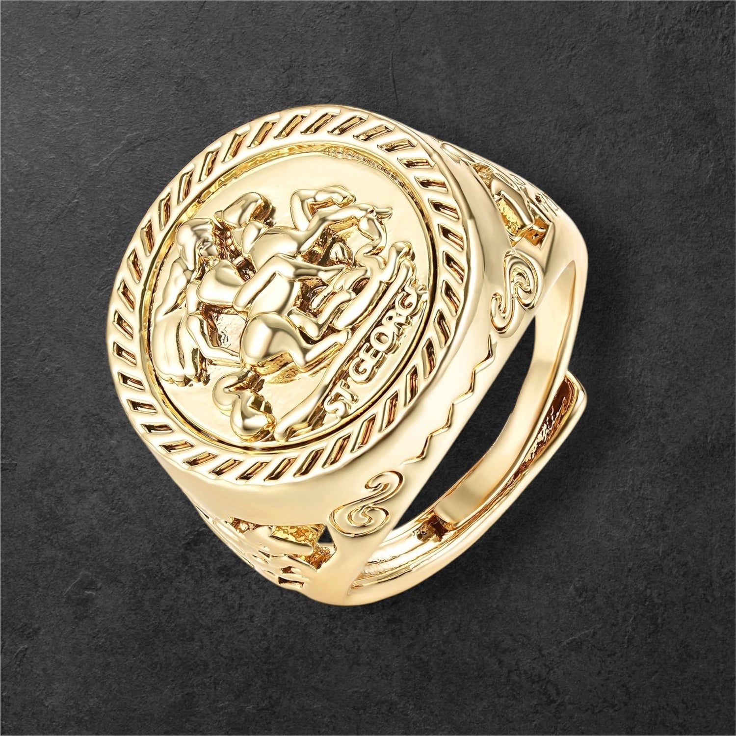 Gold St George Dragon Sovereign Ring Size T Adjustable