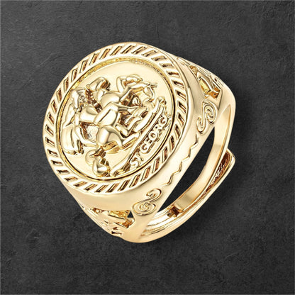 Gold St George Dragon Sovereign Ring Size T Adjustable