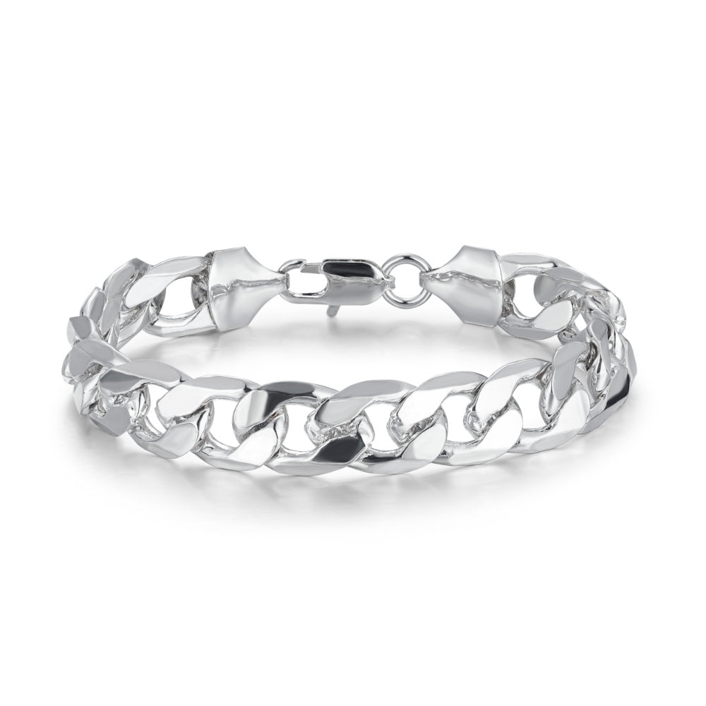 9mm Silver-Filled Bonded Cuban Curb Bracelet – 8 Inches