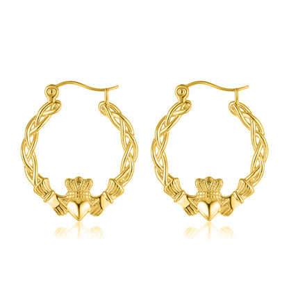40mm Light Gold Claddagh Hoop Earrings Lightweight High Polish Trendy Jewellery