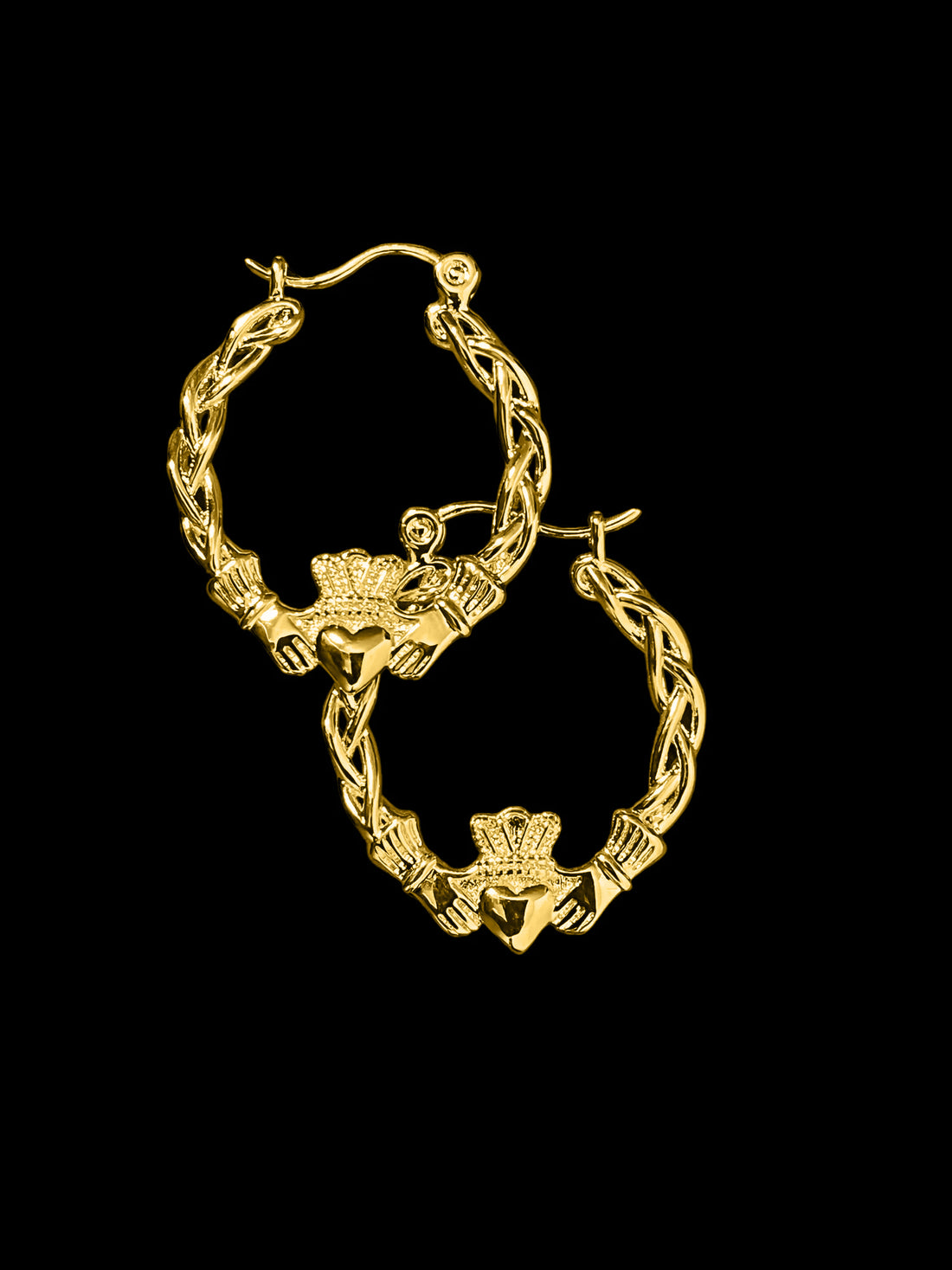 40mm Light Gold Claddagh Hoop Earrings Lightweight High Polish Trendy Jewellery