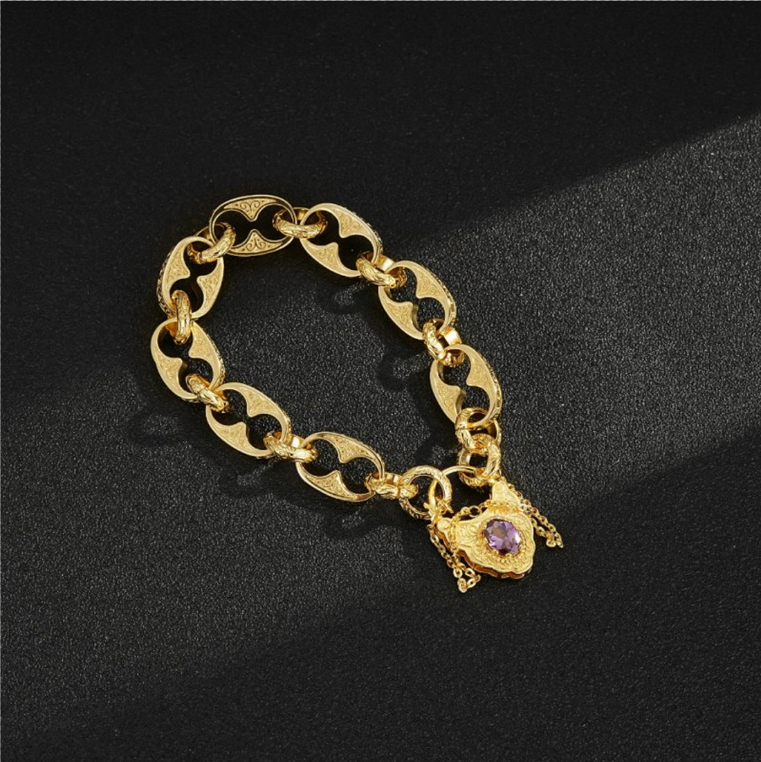 Gold-Filled Button Belcher Bracelet Vintage Padlock Clasp – 8 Inches