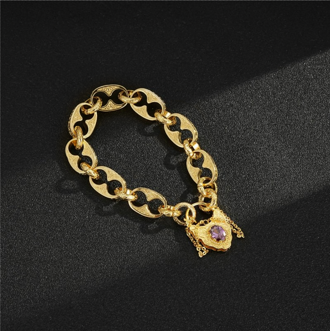 New Gold-Filled Button Belcher Bracelet Vintage Padlock Clasp – 8 Inches