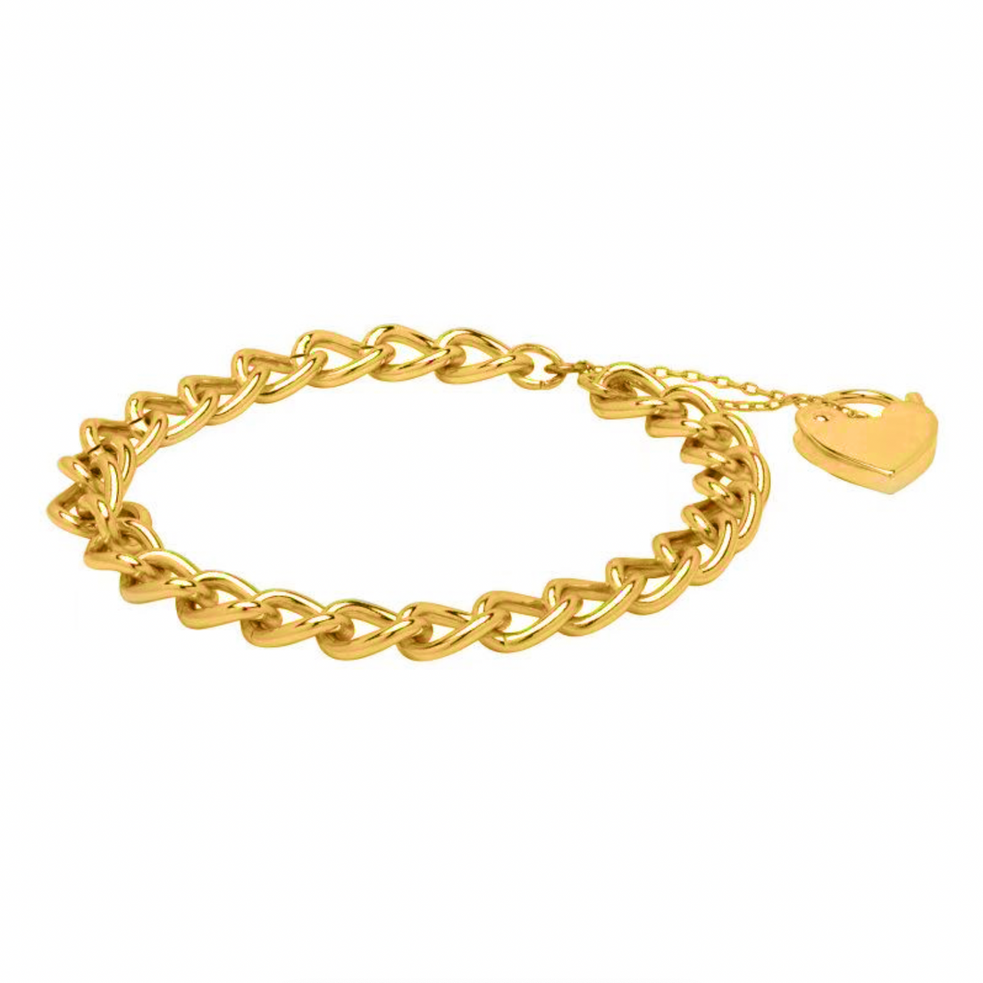 7mm Gold Curb Bracelet with Heart Padlock Charm – 8 Inches