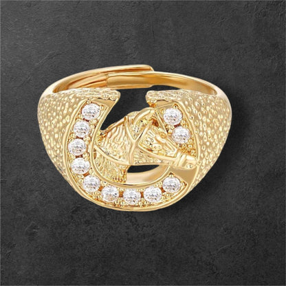 Gold Horseshoe Ring with Stones Size T Adjustable