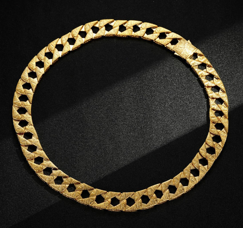 26mm Gold Lizard Ornate Chaps Cuban Curb Chain – 30 Inches, 398g