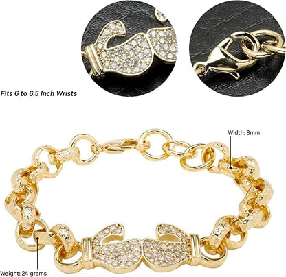 8mm Gold Boxing Belcher Bracelet with Stones 6–6.5” Women’s Jewellery 24g