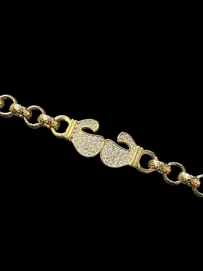 8mm Gold Boxing Belcher Bracelet with Stones 6–6.5” Women’s Jewellery 24g
