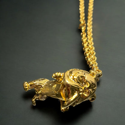 Gold British Bulldog Pendant with Stones 22 Inch 4mm Belcher Chain