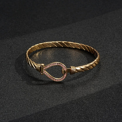 6mm Gold Closed Loop Bangle with Pink Stones 8” Women’s Bracelet 20g Jewellery
