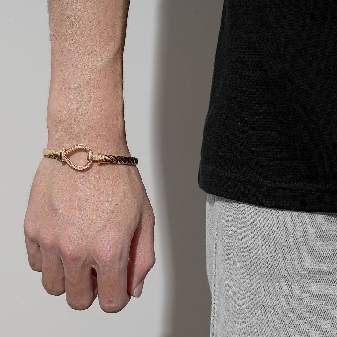 6mm Gold Closed Loop Bangle with Pink Stones 8” Women’s Bracelet 20g Jewellery