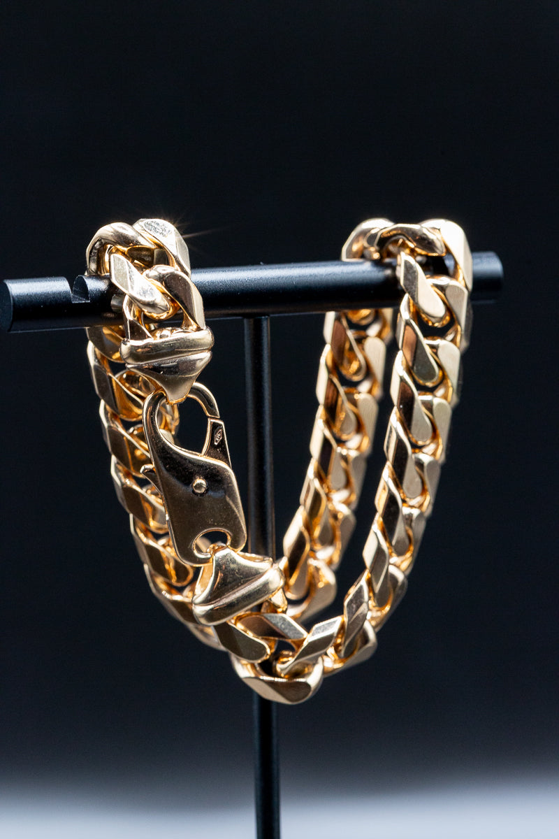 9ct Yellow Gold Large Curb Cuban Gents Bracelet 8.5 Inch