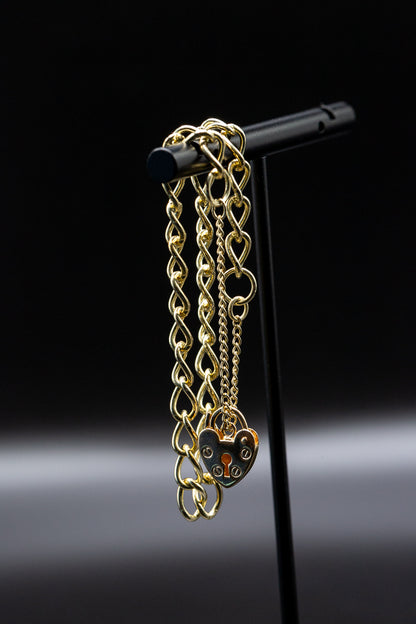 9ct Yellow Gold Ladies Curb Link Heart Lock Bracelet 7.5 Inch