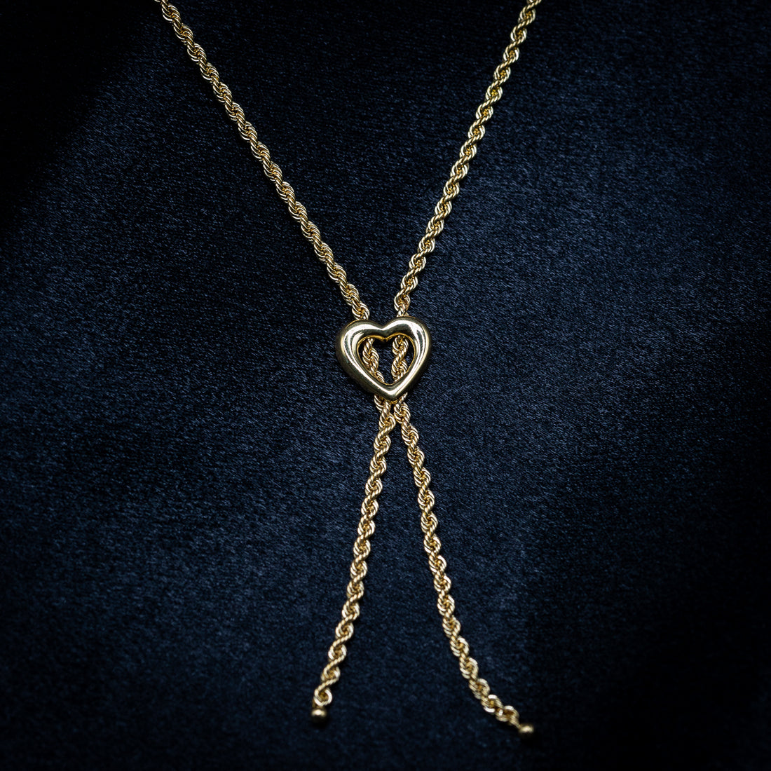 9ct Solid Yellow Gold Heart Rope Chain Necklace .375