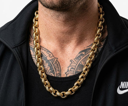 9mm gold lined patterned belcher chain and bracelet set