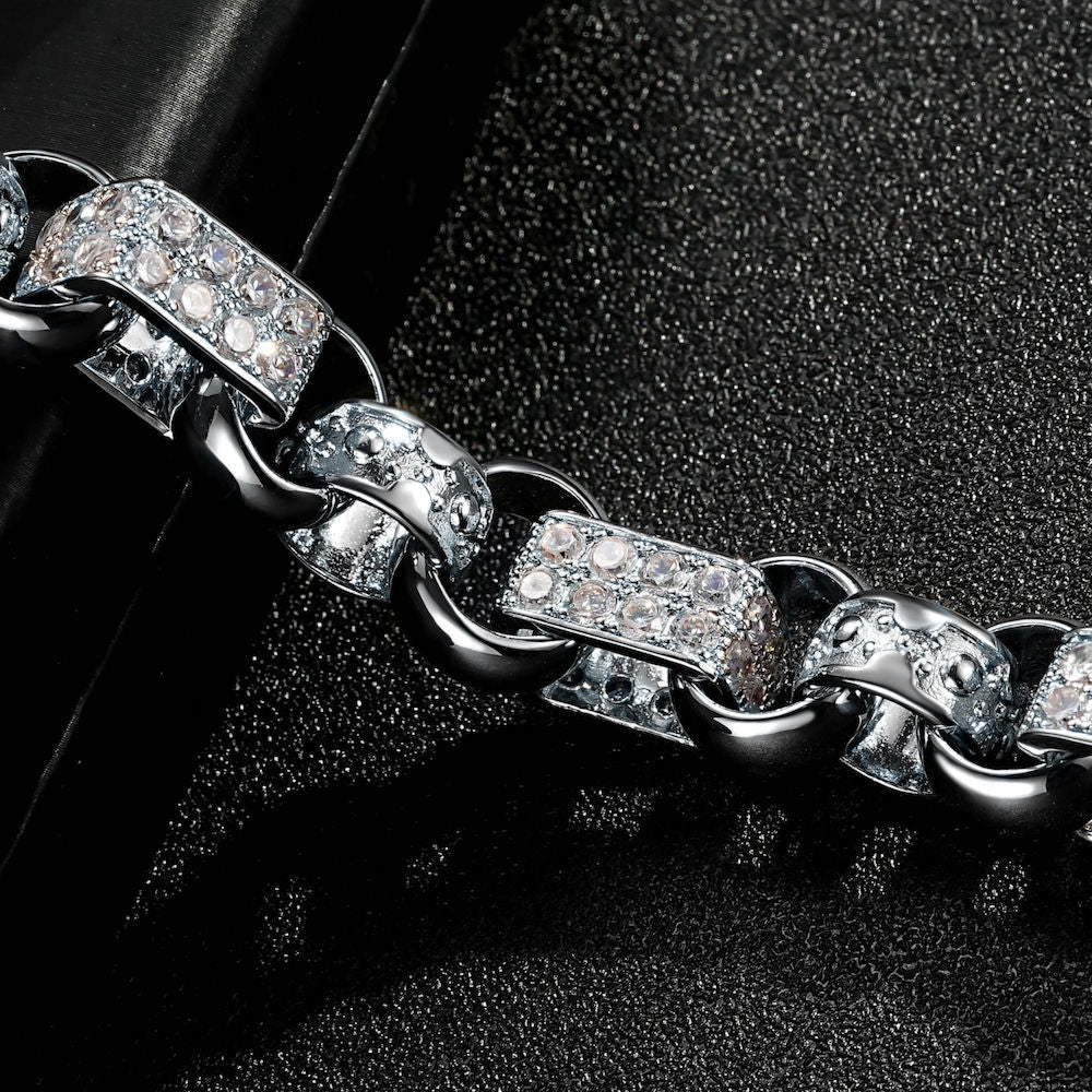 New 13mm Silver-Filled Gypsy Belcher Bracelet with Albert Clasp - 8 Inch