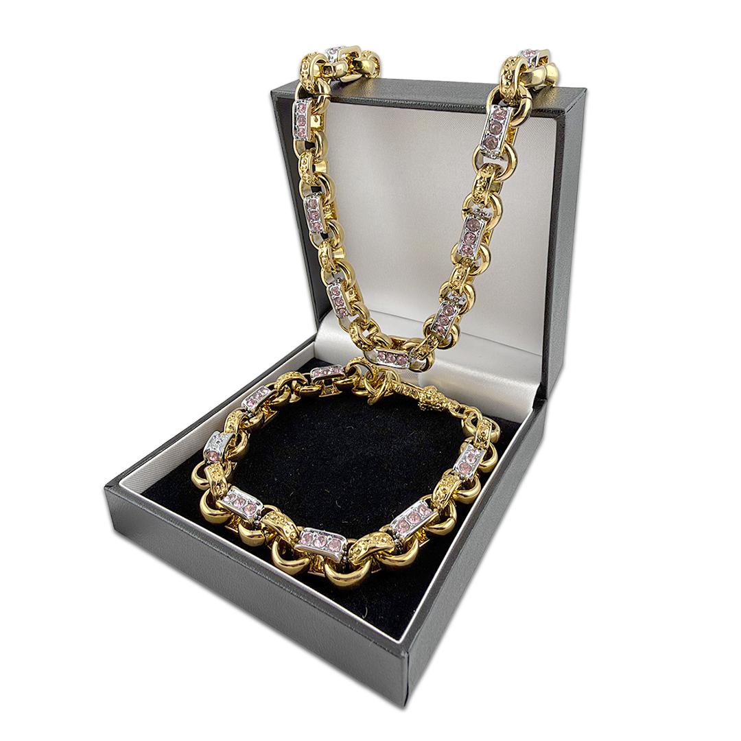 Two-Tone Gypsy Link Belcher Chain &amp; Bracelet Set 10mm