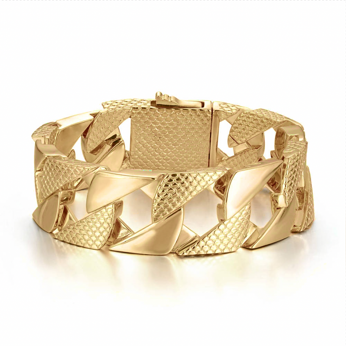 Luxury 22mm Lizard Patterned Chaps Snake Cuban Curb Bracelet