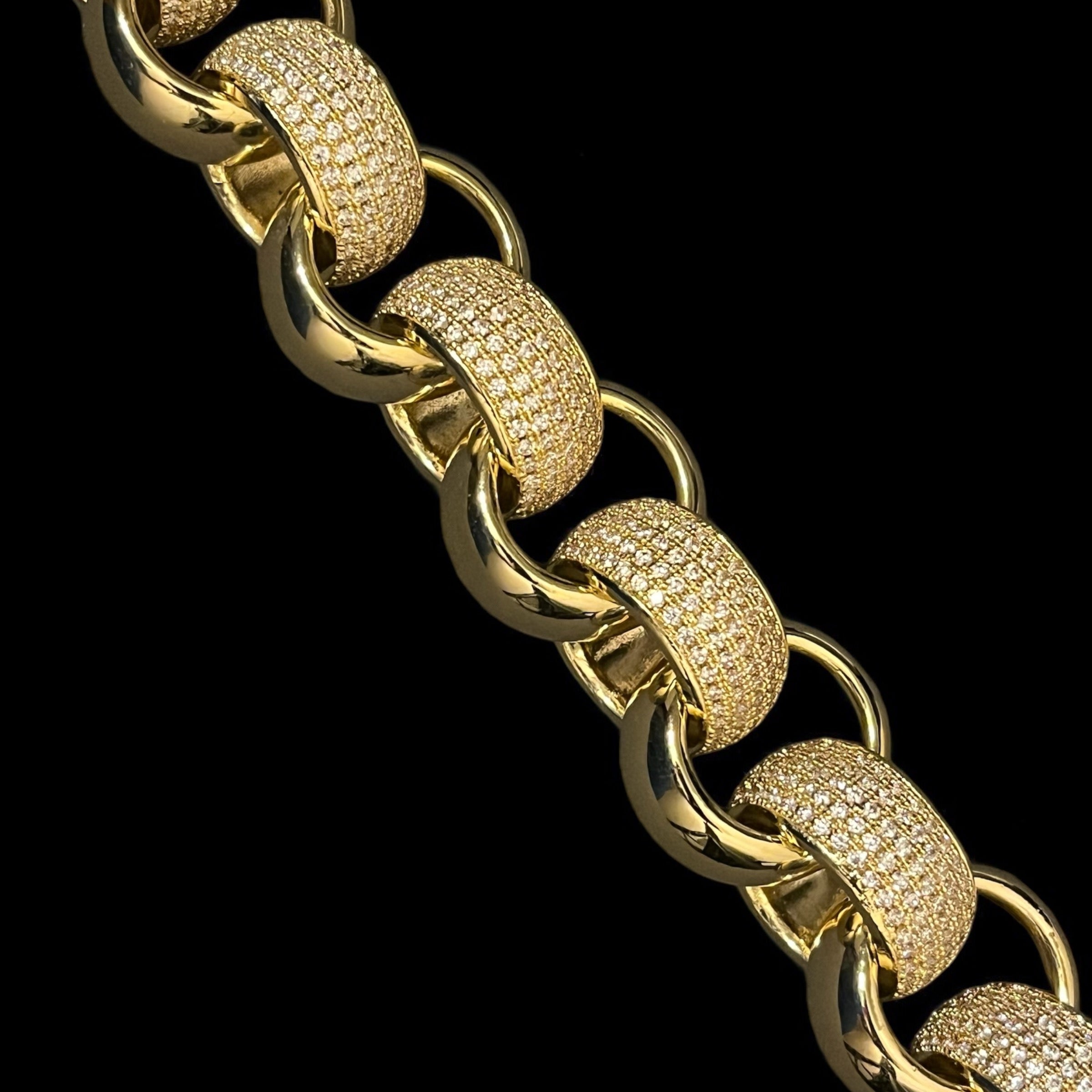 20mm XXL Gold Belcher Bracelet Stones 8.5/9.5 Inch