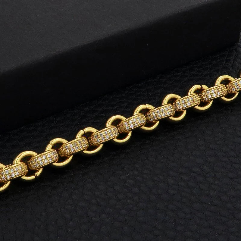 8mm Gold Belcher Bracelet with CZ Stones - 8 Inches