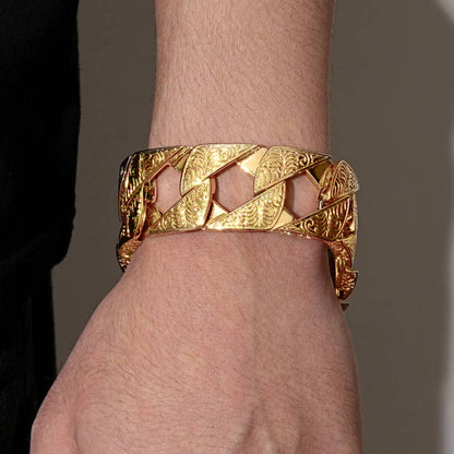 New 26mm Gold-Filled Ornate Chaps Cuban Curb Bracelet – 9-Inch