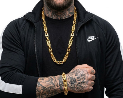 Gold Stars and Bars Chain &amp; Bracelet Set 11mm