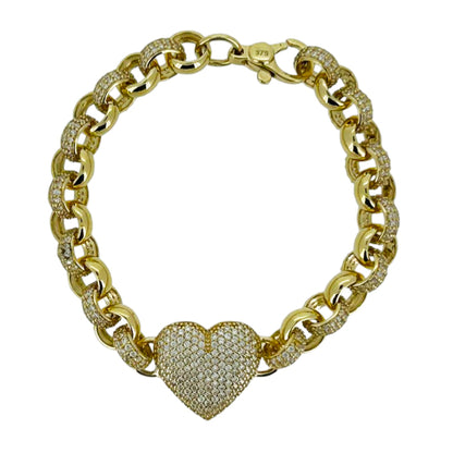 9ct Solid Yellow Gold Heart Belcher Bracelet 6.5 Inches