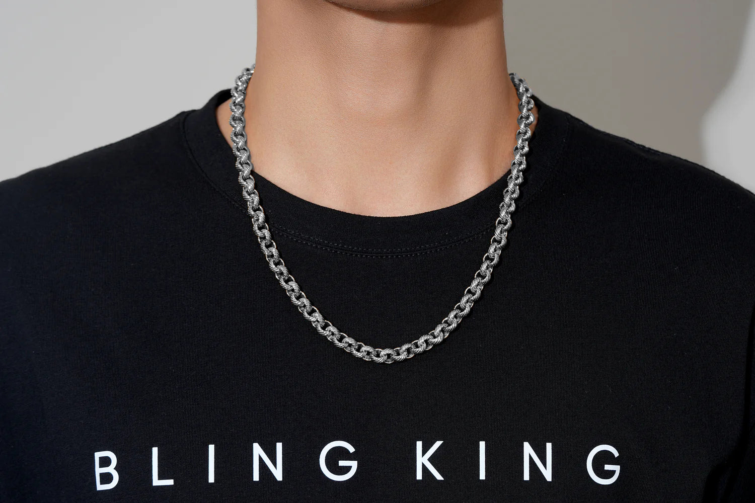 Silver Diamond-Cut Patterned Belcher Chain 8mm